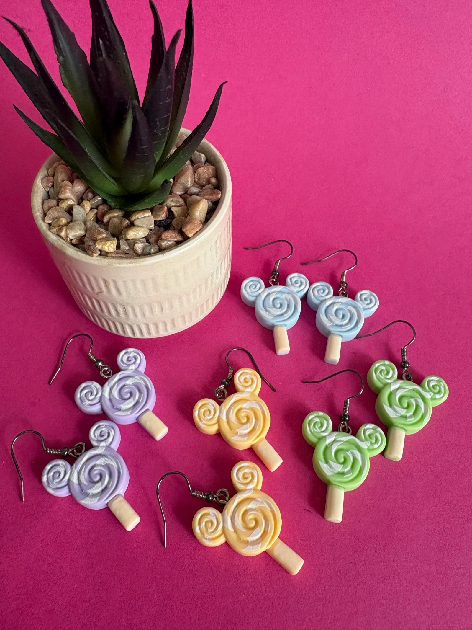 Lot de boucles d'oreilles sucettes Mickey Disney pastel 
